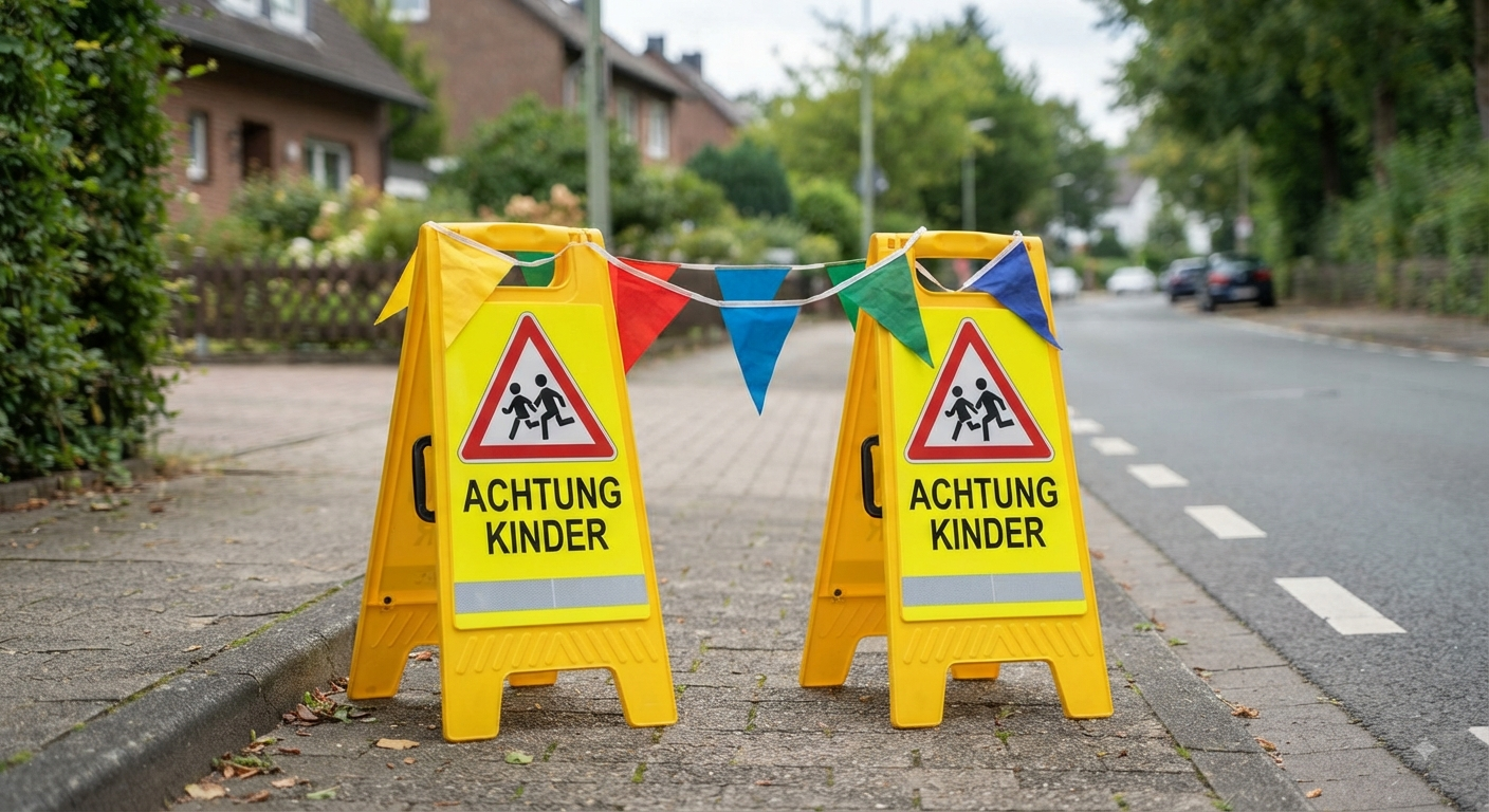 Achtung Kinder Sign Stand - Pack of 2