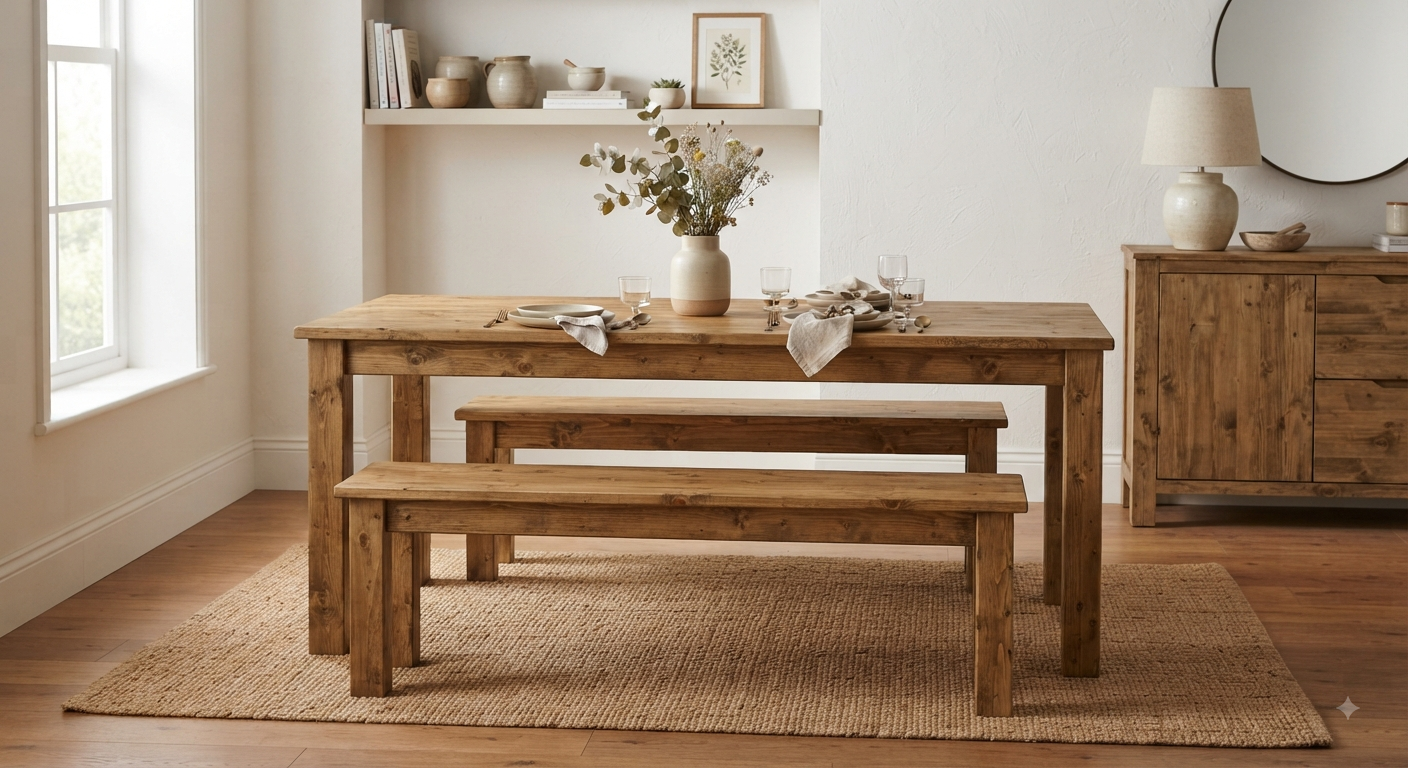 Solid Pine Wood Kitchen Table Set