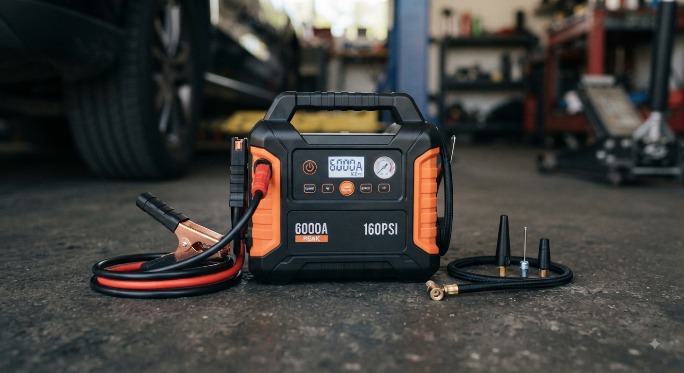 Car Jump Starter 6000A with Air Compressor