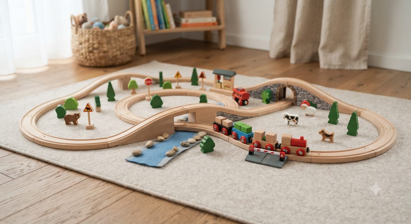 Wooden Train Set for Toddlers