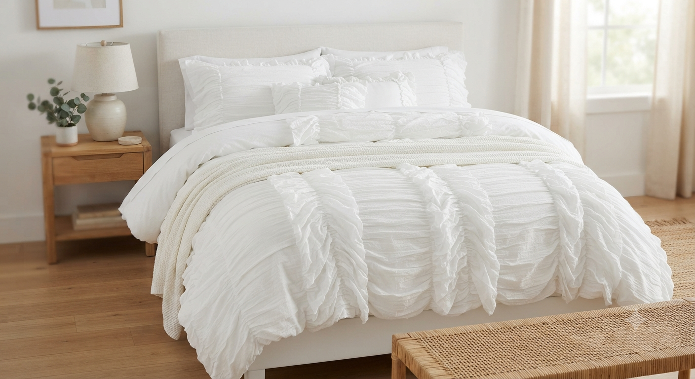 White Ruffle Comforter Set Queen