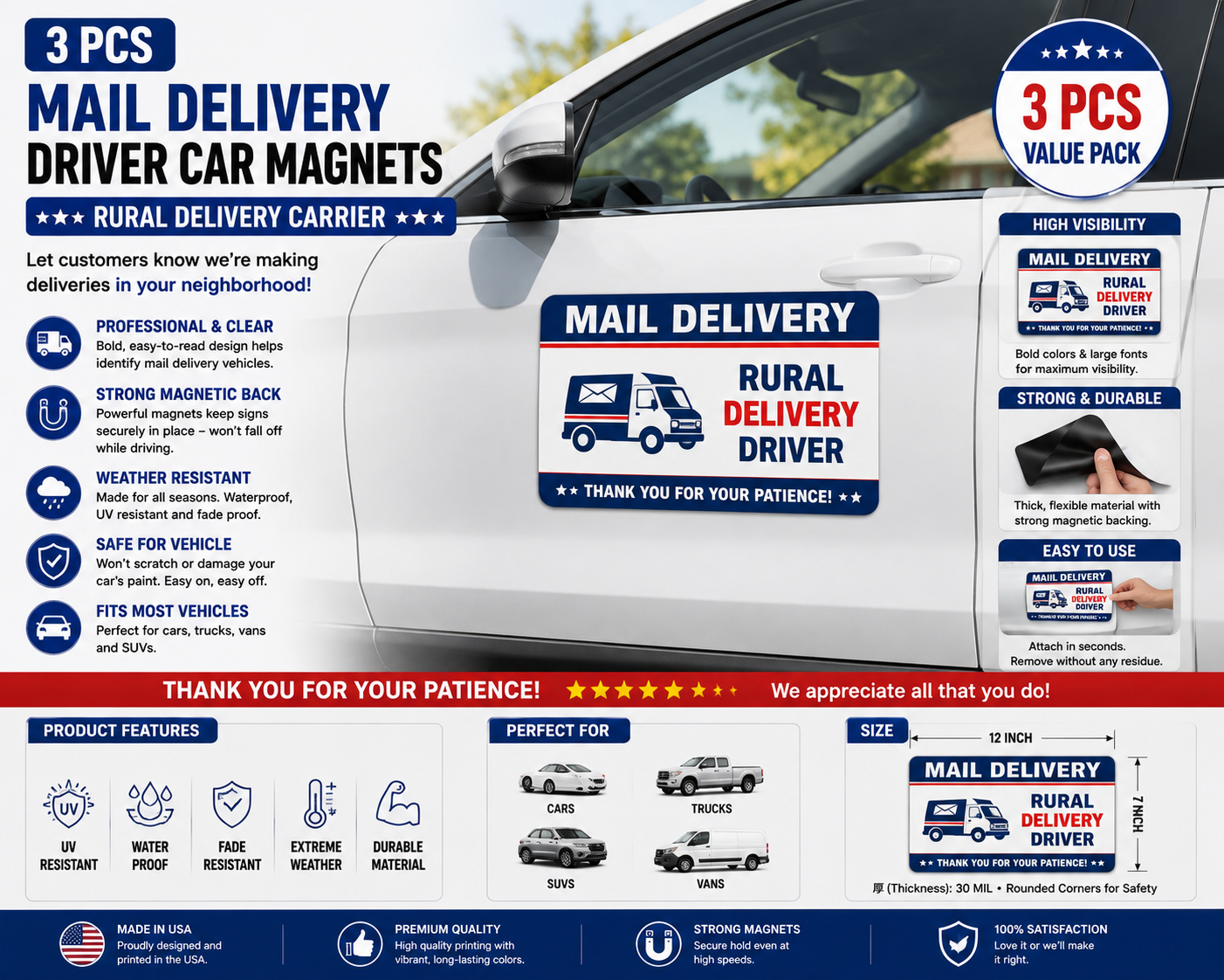 3 PCS Mail Delivery Car Magnets