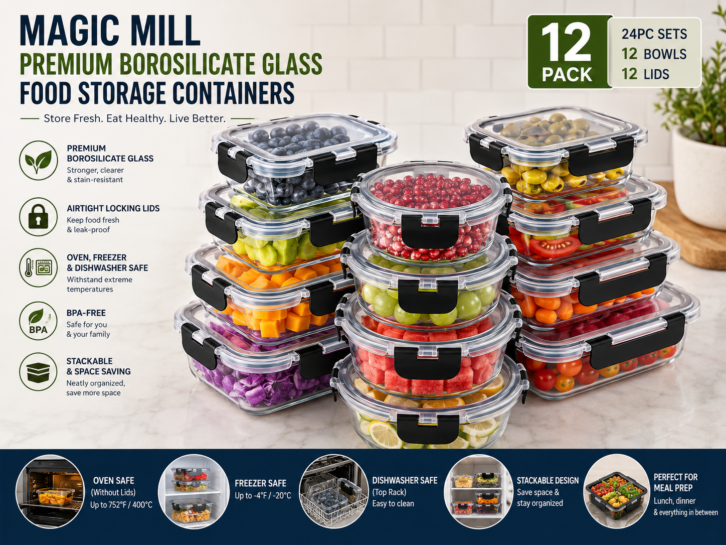 Glass Food Storage Containers Set
