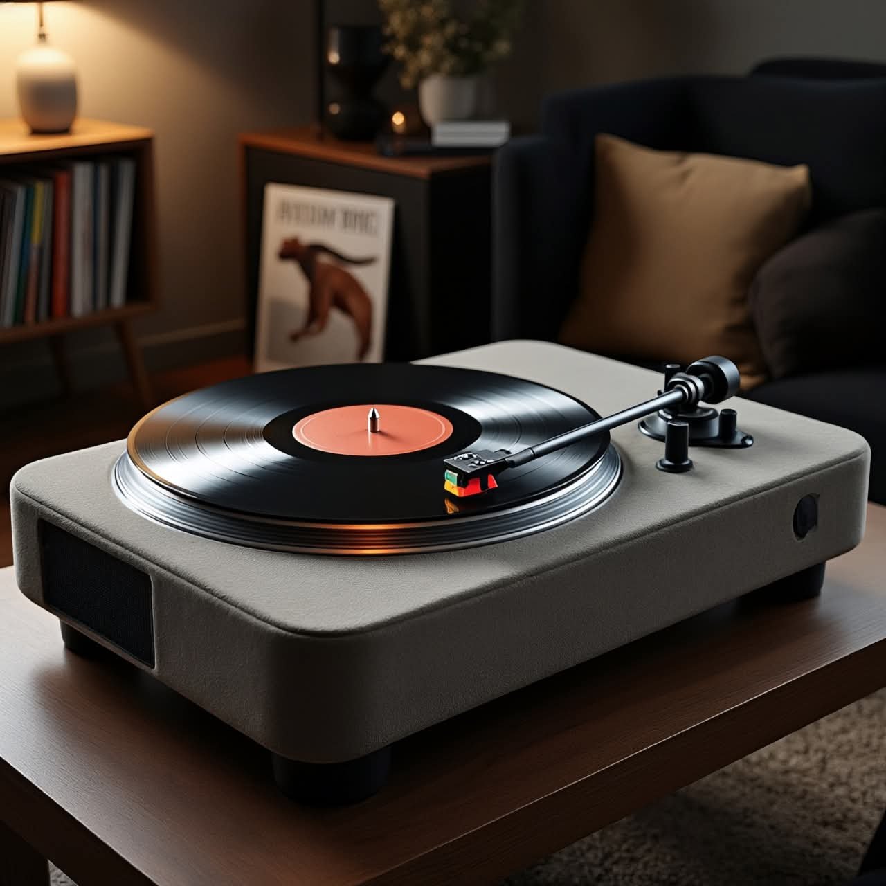 Velvet record player with speakers bass
