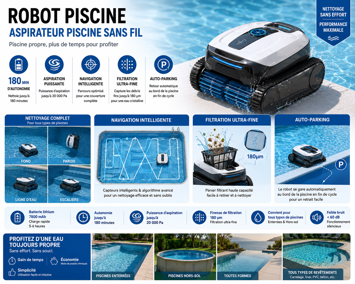 Aspirateur Piscine sans Fil