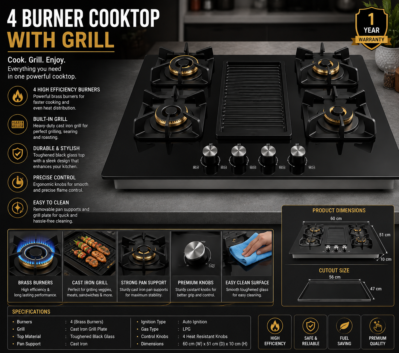 Gas Cooktop - Efficient Cooking