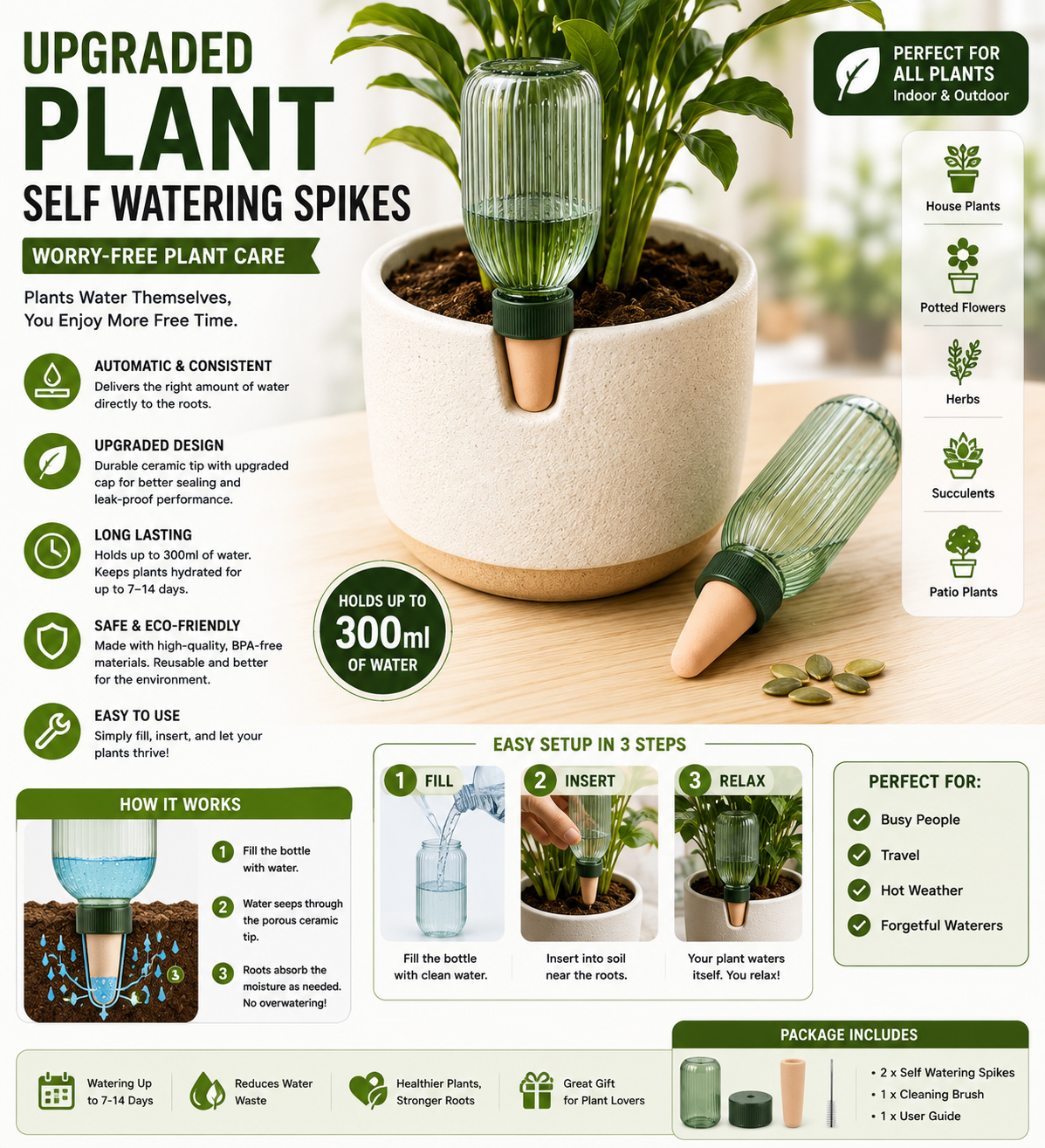Upgraded Plant Self Watering Spikes