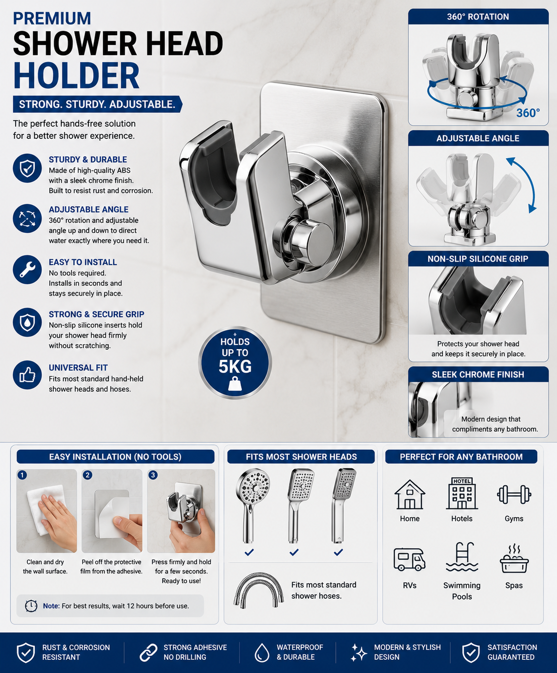Adjustable Shower Head Holder