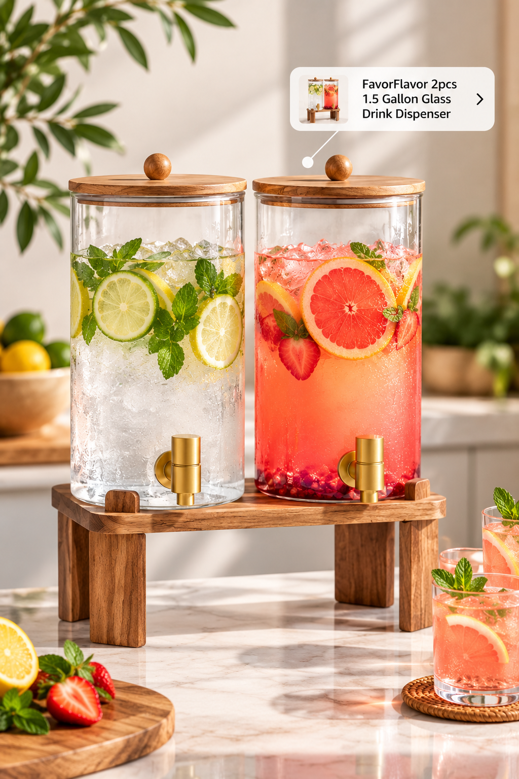 FavorFlavor 2pcs Glass Drink Dispenser