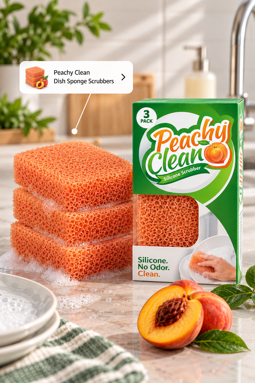 Peachy Clean Silicone Dish Sponge Scrubbers