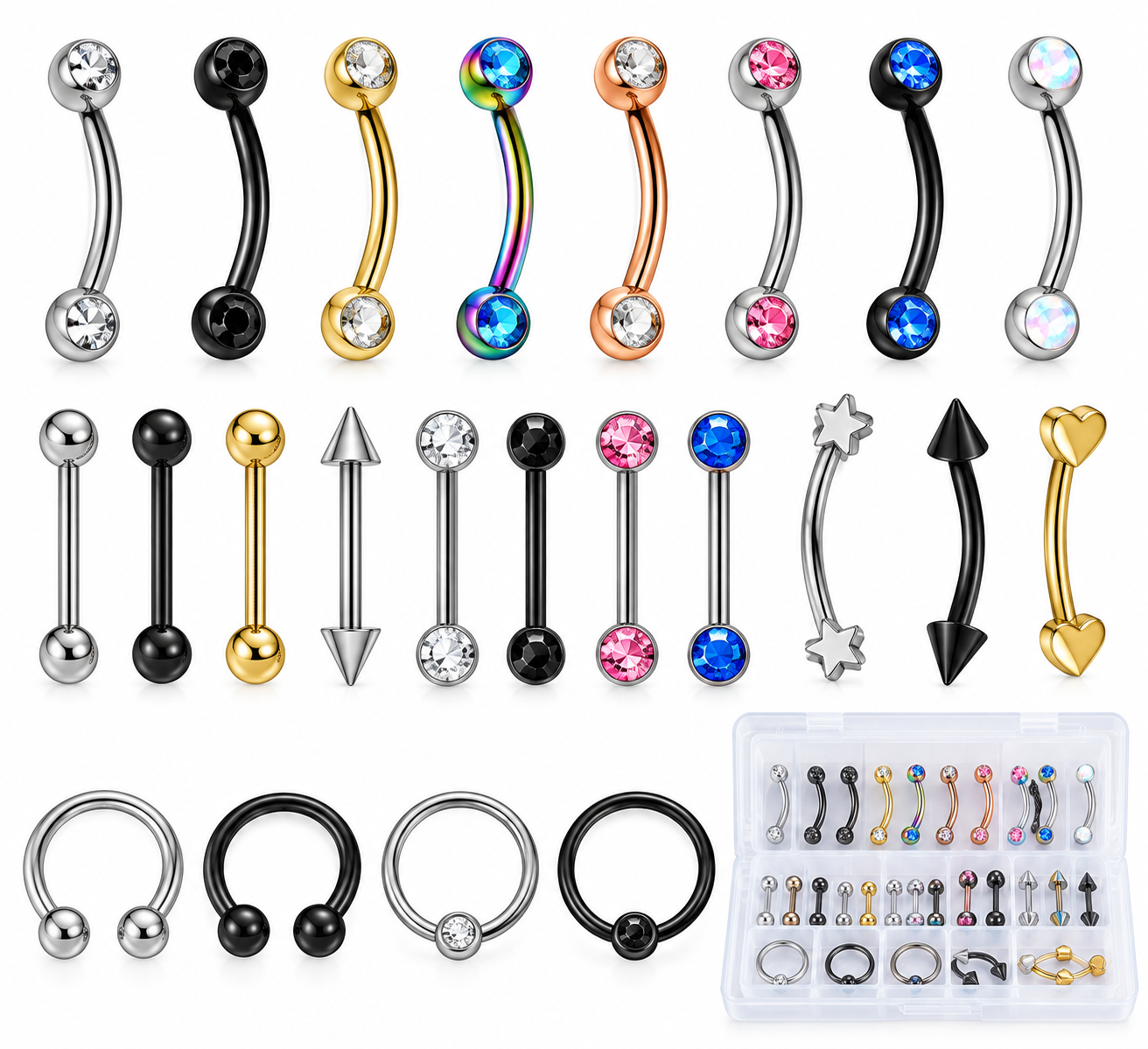 22Pcs Eyebrow Piercing Jewelry